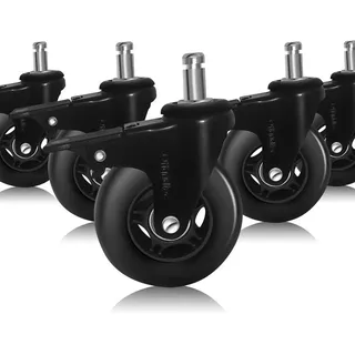 Offgridtec 5 Stk. Gummi Bürostuhlrollen mit Bremse schwarz 11x22mm Ersatzräder Rollen für Bürostühle, - Leise, Schutz vor Kratzern