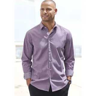Langarmhemd H.I.S "Regular-fit", Herren, Gr. L (41/42), N-Gr, lila (aubergine), Web, Obermaterial: 67% Baumwolle, 30% Polyester, 3% Elasthan, unifarben, regular fit, Rundhals, Manschette, Hemden Langarmhemd, elastisches Jaquard-Hemd in Regular Fit, pflegeleicht aus Baumwoll-Mix, Topseller