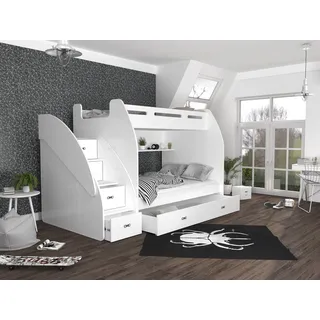 FEDVE Kinderbett Hochbett Etagenbett PLUTO 90/120x200cm Kinderzimmer Doppelbett Lattenrost - Weiß