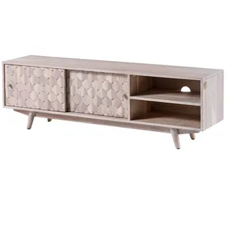 MASSIVMOEBEL24.DE TV-Board Akazie 145x35x45 weiß lackiert MOSAYK #201 - Weiß