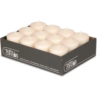 DecoLite Stumpenkerzen 27h Brenndauer, 8 x 6 cm, 12 Stück, Wollweiß | Made in Germany, RAL-geprüft, Safe-Candle-Abbrandstopp, tropffrei, rußfrei, ohne Duft, für Advent, Tafel & Gastronomie