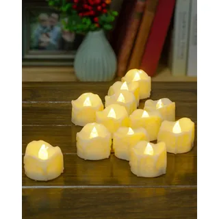 PChero LED Teelichter mit 6 Stunden Timer, 12er Set Elektrische Flammenlose LED Kerzen Flackernde Flamme mit Batterie und Timerfunktion für Halloween Zimmer Silvester Kürbis Deko Weihnachten – Beige