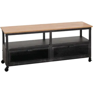 MCW Lowboard MCW-N28, TV-Rack, Rollen 2 Fächer, 3D-Struktur Industrial Retro Metall Holz 55x130x36cm ~ schwarz, natur