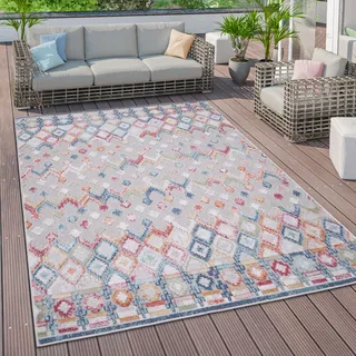 Outdoor Teppich Wetterfest Wohnzimmer Balkon Skandinavisch Ethno Geometrisch 3D Grösse 80x150 cm - Bunt