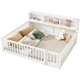 Okwish Tagesbett 140/200 cm Weiß Kiefernholz mit Staufach und Lattenrost , Holz , 140x200 cm , Babymöbel & Kindermöbel, Kinderzimmer & Jugendzimmer, Kinderbetten
