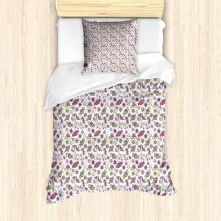 ABAKUHAUS Einhorn Mantele, Unicorn Süßigkeiten Sterne, Milbensicher Allergiker geeignet mit Kissenbezügen, 135 cm x 200 cm - 80 x 80 cm, Gelb Flieder Rosa