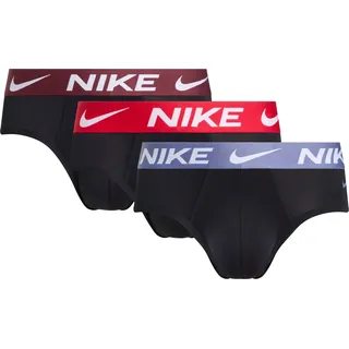 Hipster NIKE UNDERWEAR "HIP BRIEF 3PK", Herren, Gr. XL, 3 Stk., blk wrld indg, uni rot, drk tm rot wb, Jersey, Obermaterial: 92% Polyester, 8% Elasthan, kontrastfarbene Details, unifarben, körpernah, Unterhosen Hipster, mit NIKE Logo-Elastikbund