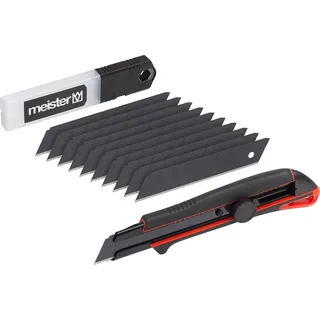 Meister Craft Meister Universalmesser-Set "Black Line" 11-teilig - Abbrechmesser (25 mm) mit Festellrad - Mit 10 Ersatzklingen - Extrascharf - Zum Schneiden sämtlicher Materialien / Cutter / Cuttermesser / 9403870