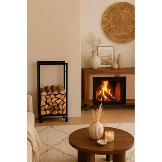Hofmann Living And More Kaminholzkorb mit Rollen Holz Metall 1,00 m Schwarz