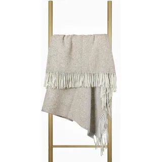 Nostra Zelandia 100% Reine Wolldecke – Warme, atmungsaktive und leichte Wolldecke für Sofa, Bett und Outdoor-Bereich, temperaturregulierender Komfort mit Fransen (Melange Natur)