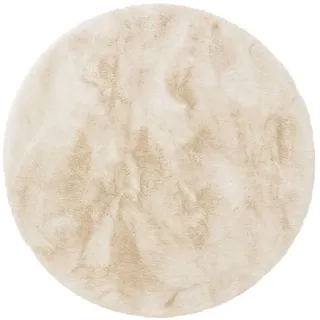 benuta nest Kunstfell-Teppich, Creme, Textil, Beton Optik, rund 80x80 cm Gots, wasserabweisend, Teppiche ø Böden, Teppiche