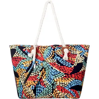 DonDon Strandtasche mit Reißverschluss, Große Strandtasche XXL, Shopper Tasche Damen - Praktische Beach bag Umhängetasche Damen Badetasche für Strand und Meer - Bunte Welt