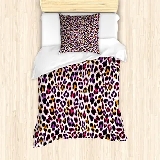 ABAKUHAUS afrikanisch Mantele, Safari-Leopard-Tier-Motiv, Milbensicher Allergiker geeignet mit Kissenbezügen, 135 cm x 200 cm - 80 x 80 cm, Magenta Violet Marigold