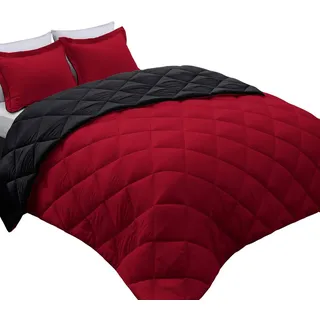 Basic Beyond Queen-Bettwäsche-Set – Rot und Schwarz, Queen-Size-Bett, wendbares Bettdecken-Set für alle Jahreszeiten, 1 Bettdecke (223,5 x 233,7 cm) und 2 Kissenbezüge (50,8 x 66 cm + 5,1 cm)