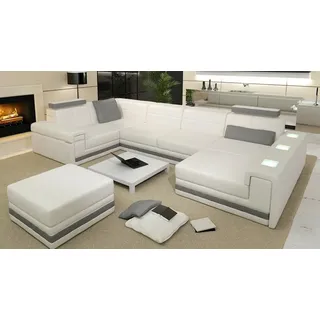 Ecksofa Sofa Wohnlandschaft U Form Polster Couch Ledersofa + Hocker Leder Sofas