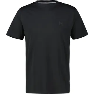 T-Shirt LERROS, Herren, Gr. L, schwarz, Single Jersey, Obermaterial: 95% Baumwolle, 5% Elasthan, unifarben, regular fit taillenbedeckt, Rundhals, Shirts T-Shirt, mit Logo Stickerei