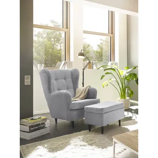 ed exciting design Ohrensessel Oskar Polyester 78 x 102 x 98 cm Grau mit Massivholzfüßen