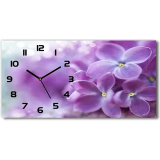 Wanduhr aus Glas – 60x30 cm - Glasbild - Glasuhr - Gehärtetes Glas - schwarze-zeiger - lila Blumen - Lila