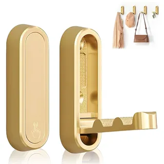 XoeLLe 2 Stück kleiderhaken klappbar Garderobenhaken Super Durable Klappbar Klapphaken Zinklegierung Platzsparende Zur Wandmontage Robust für Bad Flur Küche Jacken Handtücher Taschen (Gold)