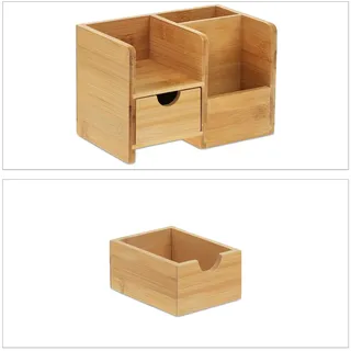Relaxdays Schreibtisch-Organizer , Hellbraun , Holz, Holzwerkstoff , 20.5x14x13 cm, , Büromöbel, Schreibtische, Schreibtischzubehör