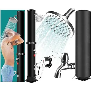 Solardusche 35 Liter, Gartendusche Solar mit Schutzhülle, 360° Regenduschkopf, Fußdusche, Mischbatterie, Gartenschlauchanschluss, Pooldusche für Garten, Pool und Terrasse, Schwarz - Schwarz