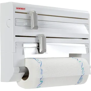 Leifheit Wandrollenhalter Parat ComfortLine-Serie für 3 Rollen, saubere Schnittkanten durch Schneidabroller, Küchenrollenhalter mit Folienschneider sorgt für griffbereite Folien-Enden