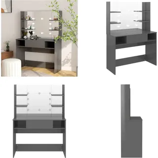 vidaXL Schminktisch LED Beleuchtung 100x40x135 cm MDF Glänzendes Grau - Schminktisch - Schminktische - Kommode - Kommoden - Grau