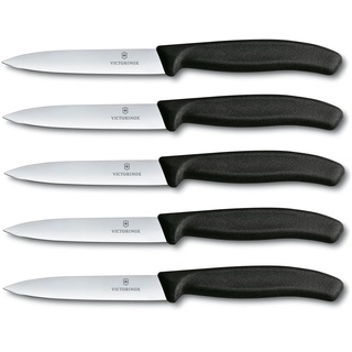 Victorinox 5-tlg Gemüsemesser Set Swiss Classic Schwarz – 10 cm ohne Wellenschliff – Tomatenmesser