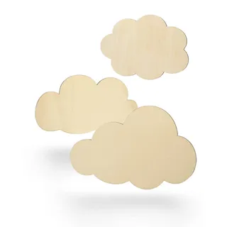 Kleenes Traumhandel Holzwolken - Wolken aus Holz - Wanddeko Wolke - Wolkenscheiben - Wolkenform aus Holz für Kinderzimmer, Schlafzimmer, Wohnzimmer - (45 cm breit)