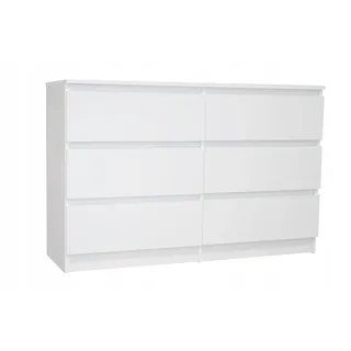 Kommode in weiß mit sechs Schubladen, Schlafzimmer Flur, Nachttisch, Schrank, Sideboard, Highboard, Breite 120 cm Höhe 77cm - Weiß