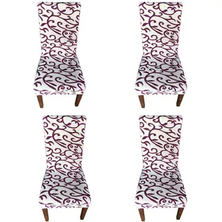WANYIG 4 Stück Stuhlhussen Elastisch Stuhlüberzug Polyester Stuhlbezug Stretch Universell waschbar Esszimmer Sitz Stuhl Abdeckungen Protectors (Weiß Lila)