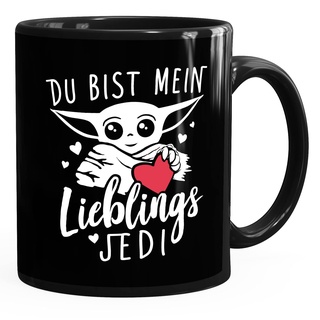 Moonworks® Kaffee-Tassemit Spruch Du bist mein Lieblingsjedi Baby-Yoda Herz Geschenk Freundin Freund Lieblingskollegin schwarz Keramik-Tasse