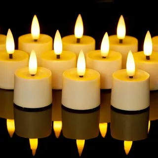 Homemory 12 Stück elektrische flackernde teelichter mit Timer, Automatische Zeitmessung led Kerzen, Eingebaut 6 Stunden Timer,Plastik, ideal für Weihnachten, Hochzeit, Party