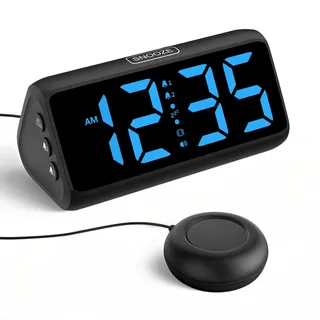 Wecker Laut für Tiefschläfer, Lauter Wecker mit Vibration, Doppelalarm, LED-Anzeige, 5 Helligkeitsstufen, 4 Lautstärken, Snooze, Vibrationswecker für ältere Menschen Teenager Gehörlose Hörgeschädigte