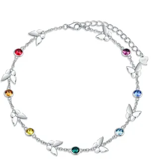 AOBOCO Fußkettchen Sterling Silber 925 Damen Perlen Fusskettchen mit Kristalle 28 cm (Schmetterling)