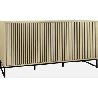 sweeek Modernes Sideboard mit Holzoptik und Rillenmuster, 3 Türen, b 160 cm - sweeek