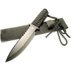 MFH - Messer mit feststehender Klinge, schwarz mit Griff aus Nylonband - 44494