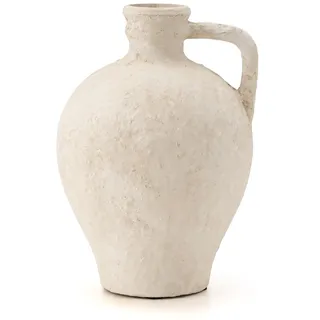 LuKa Rustikale Keramikvase, 21 cm, Terrakotta-Vase mit Griff, neutrale Tontopfvasen, dekorative Vase für Wohnzimmer, Tisch, Regaldekoration (Off-White, M)