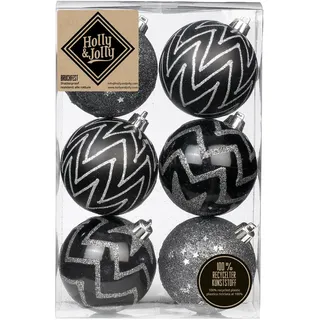 Holly & Jolly - Verzierte Weihnachtskugeln Shellac Black, 6 Stück | Christbaumkugeln aus Kunststoff, ca. 8 cm, Weihnachtsbaumschmuck in Schwarz, beglittert, Weihnachtsdeko für Innen