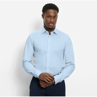 Langarmhemd OLYMP "Level Five", Herren, Gr. 42, N-Gr, bleu, Web, Obermaterial: 97% Baumwolle, 3% Elastolefin, normal, 2-Knopf-Manschette, Hemden Langarmhemd, Under-Button-down-Kragen, Businesshemd, body fit, fein strukturiert
