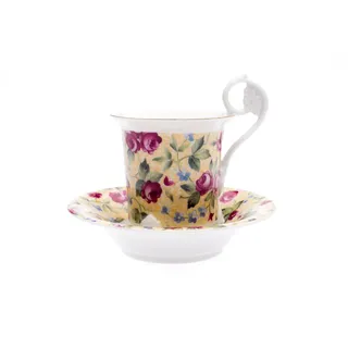 Kaffeetasse, 200 ml, Meissen, Tschechisches Porzellan, Rose auf Gelb, Leander - Gelb