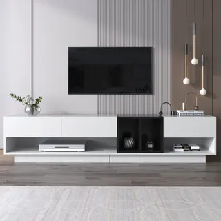 okwish TV-Board hängend, TV-Schrank, TV-Board Lowboard, TV-Schrank, TV-Schrank, Multimedia-Wandregal, großer Aufbewahrungsschrank für Wohnzimmer, Schlafzimmer und Büro, Farbblock-Design, Schubladen, Fächer, mehrere Stauräume. - Weiß