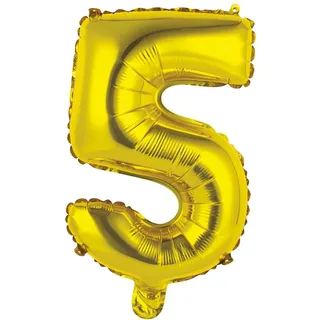 Homéa, Ballon Zahl 5, Metallise, aus Aluminium, mit Strohhalm, Höhe 40 cm, goldfarben