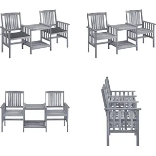 vidaXL Gartenstühle mit Teetisch und Kissen Massivholz Akazie - Gartenstuhl Mit Teetisch - Gartenstühle Mit Teetische - Bistro Set - Holz Bistro Set - Grau