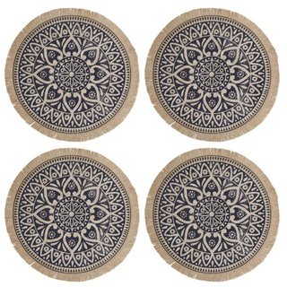 Creative Tops 4-er Set Jute Tischsets, mit Mandala Design, natürliche Tischmatten aus Sackleinen, Bedruckt, Blau, 41 cm Durchmesser