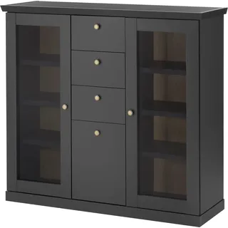 Highboard HOME AFFAIRE "Lincoln, moderner Schrank, schwarzer Stauraumschrank, 129 cm breit", schwarz matt, B:129cm H:118cm T:42cm, FSC-zertifizierter Holzwerkstoff, Sideboards, Highboard, edles Design, messingfarbene Knopfgriffe, vielseitig einsetzbar