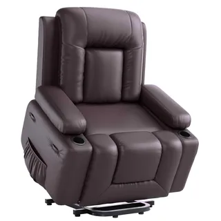 GarveeHome Relaxsessel Massagesessel Elektrisch Verstellbar Fernsehsessel mit Liegefunktion Massage Wärmefunktion, 2 Seitentaschen 2 Getränkehalter, Lesesessel TV Sessel Wohnzimmer (Braun)