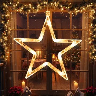 LED Weihnachtsstern Fensterlichter 1 Stück Warmweiß LED Stern Lichter Fenster Stern Hängeleuchten Batteriebetrieben Weihnachtsdeko Tür Haus Party Deko