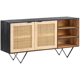 MID.YOU Sideboard, Schwarz, Hellbraun, - 145x75x40 cm,