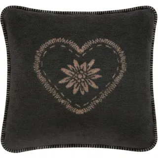 Dekokissen BIEDERLACK "Alp Charm", schwarz, herz, B:50cm L:50cm, Baumwolle, Polyester, Dekokissen_Sitzkissen_Kissenhüllen, Dekokissen, Herzmotiv mit Enzianblüte